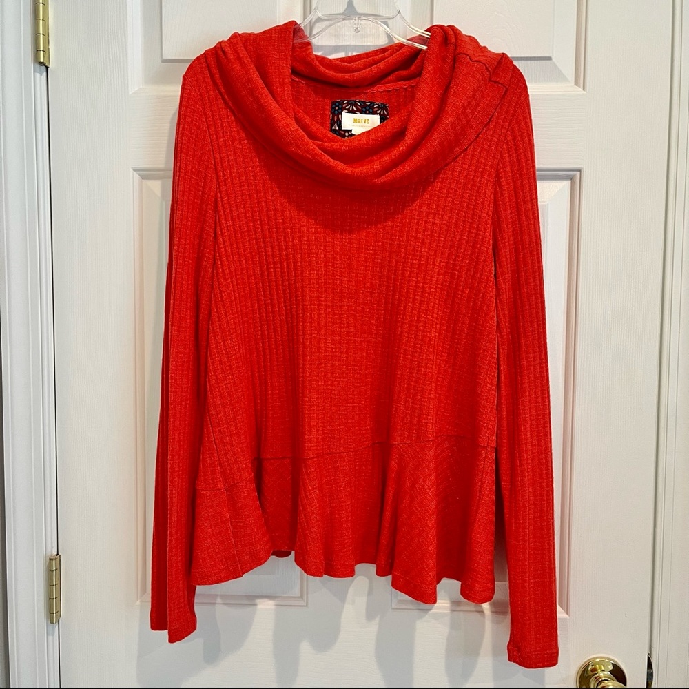 NWT Anthropologie Maeve Tangerine Winterscape Cowl Neck Peplum Top- XL